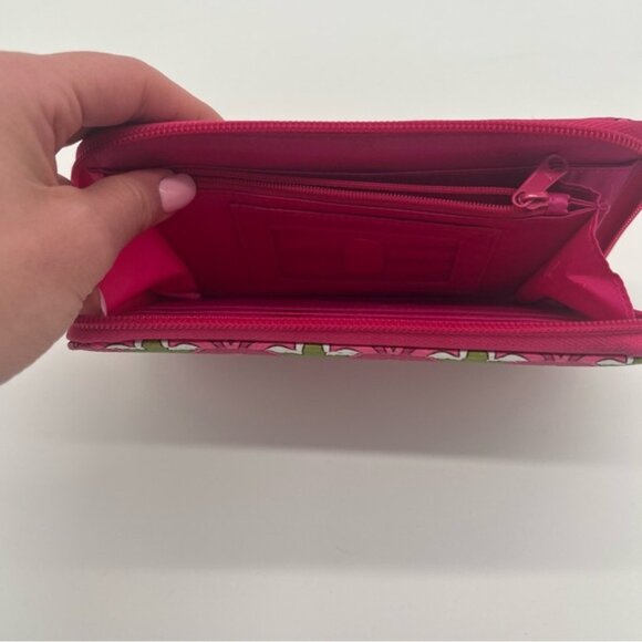 Vera Bradley Zip-Around Wallet – Pink & Green Geometric Pattern – RFID Large - Picture 4 of 6